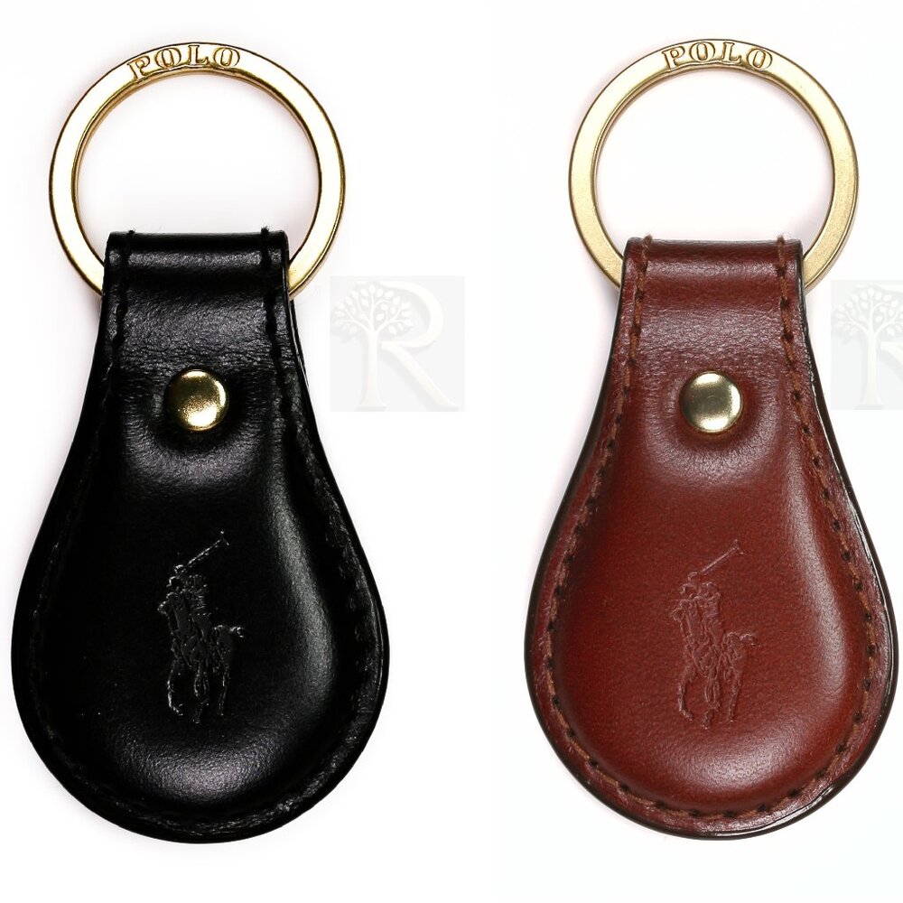NWT Polo Ralph Lauren Keychain Key Fob Key Ring Leather Black Brown